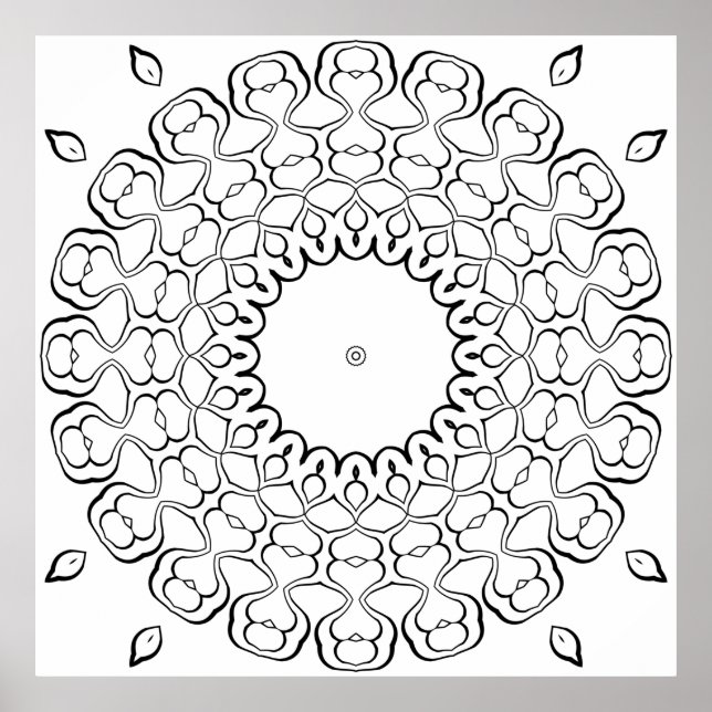 Open Centre Heart Mandala Colouring Page Design Poster (Front)