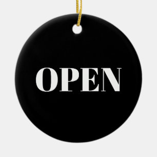Open Closed black & white two sided store business Ceramic Ornament