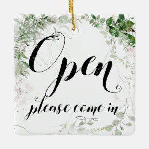 Open Closed Retail Store Pretty Greenery Window  Ceramic Ornament