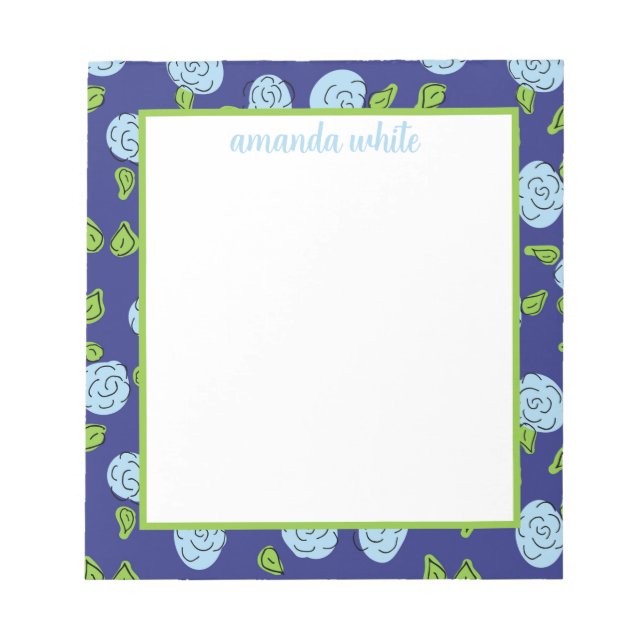 Open Flowers Blue on Navy Notepad (Front)