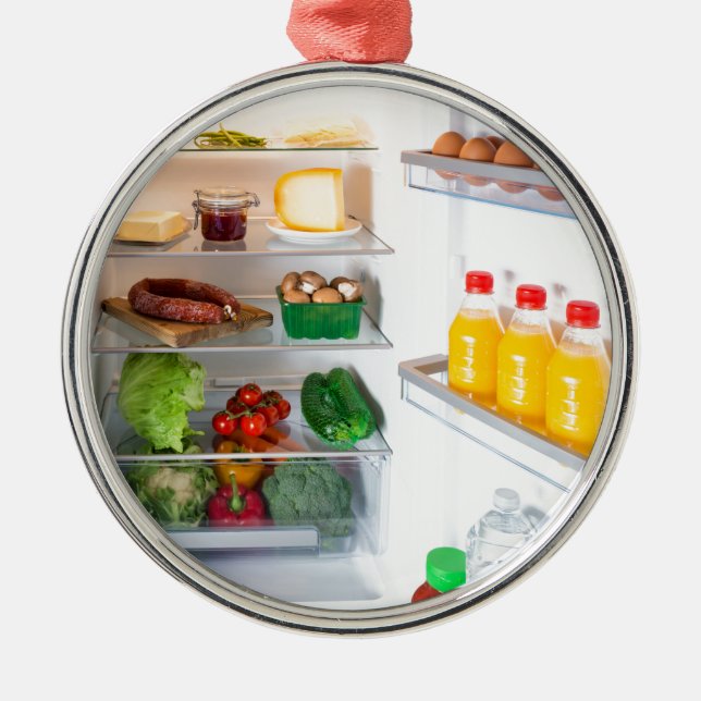 Open fridge filled with food metal ornament (Front)