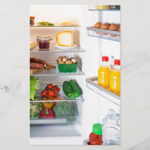 Open fridge filled with food stationery
