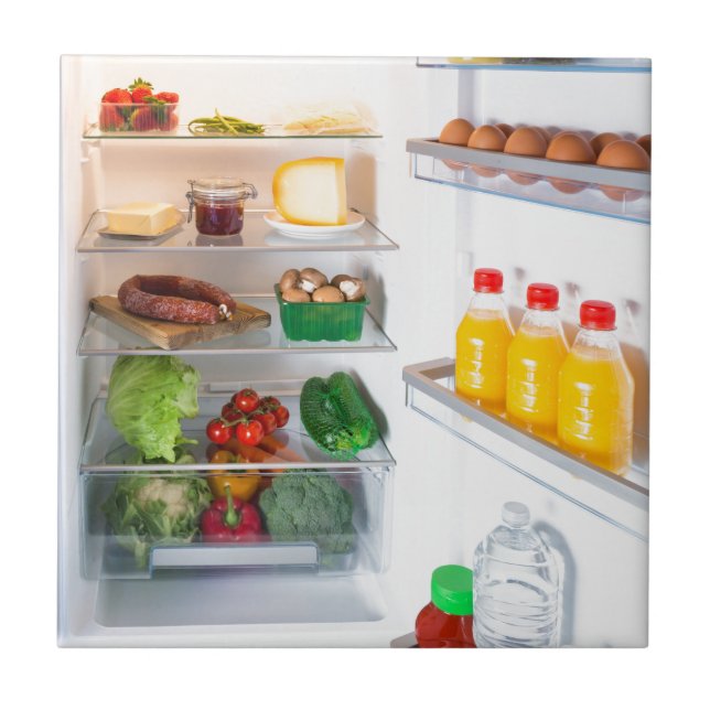Open fridge filled with food tile (Front)