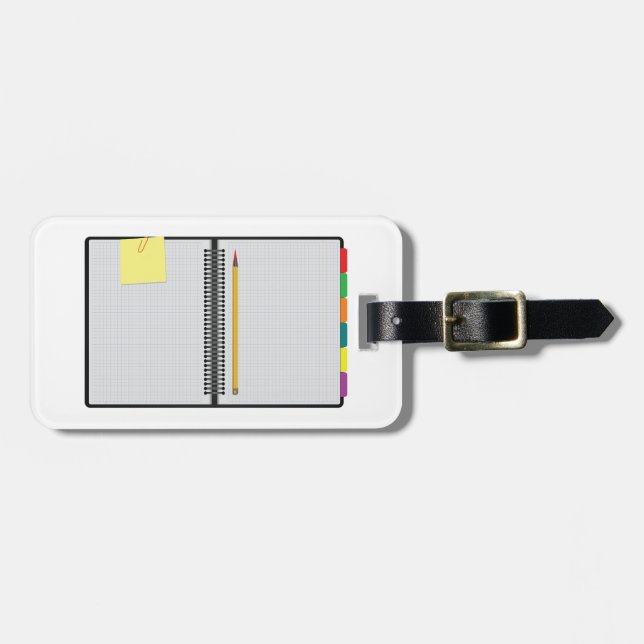 Open Graph Paper Notebook with Pencil Luggage Tag (Front Horizontal)