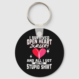 Open Heart Surgery Byp Awareness Heart I Survived Keychain