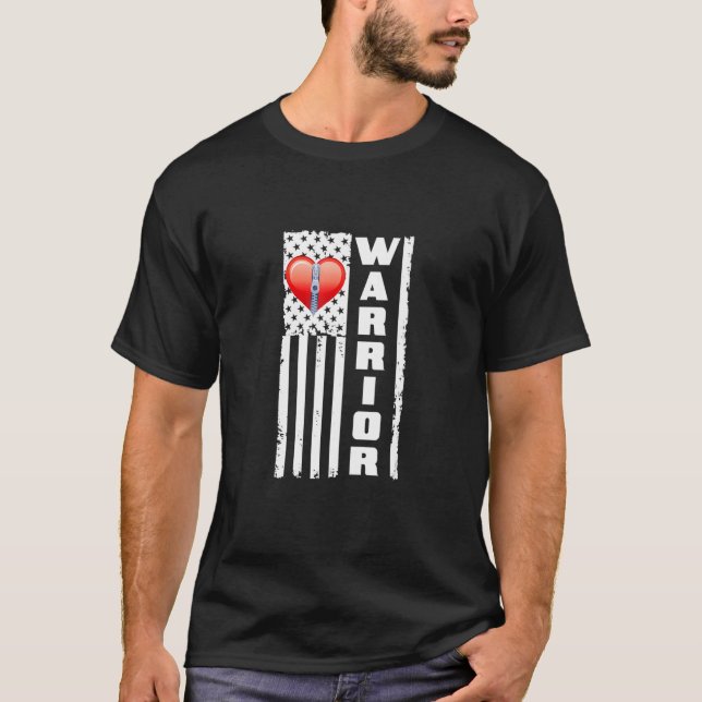 Open Heart Surgery Warrior USA American Flag Recov T-Shirt (Front)
