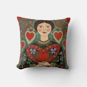Open Hearted Folk Throw Pillow