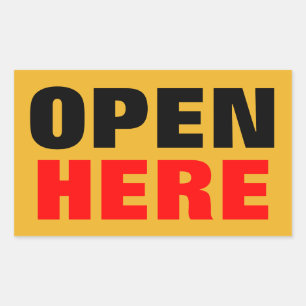 OPEN HERE STICKER