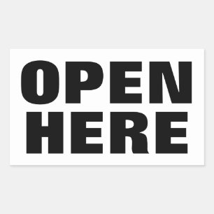 OPEN HERE STICKER