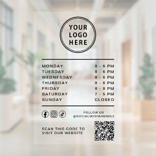 Open Hours Business Logo Social Media QR Code Window Cling