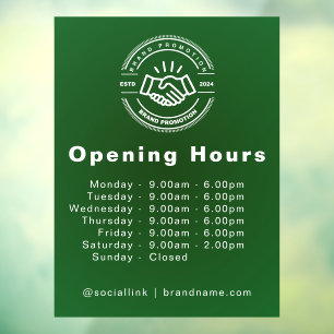 Open Hours Minimalist Small Business Name Branding Window Cling