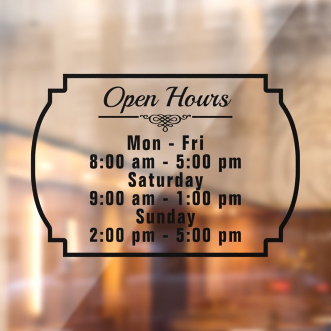 Open Hours of Operation Custom Store Business Window Cling (Sheet 2)