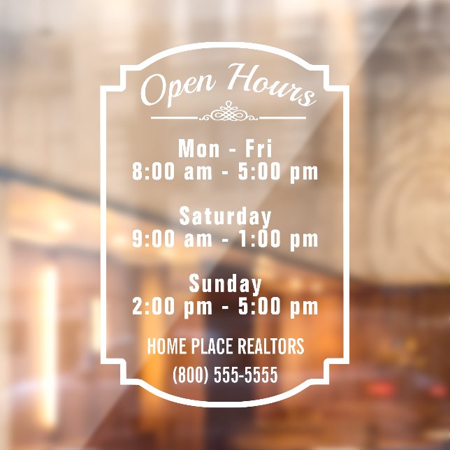 Open Hours of Operation Store Business DIY White Window Cling (Sheet 2)