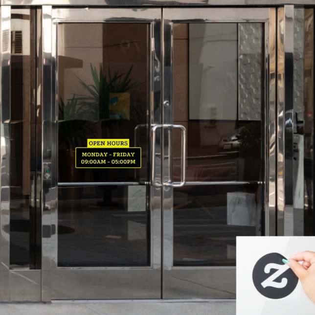 Open hours sign on the glass door (Office Door)