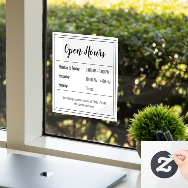 Open Hours Sticker: Customize Your Schedule Window Cling (Office)