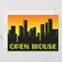 open house announcement : cityscape sunset