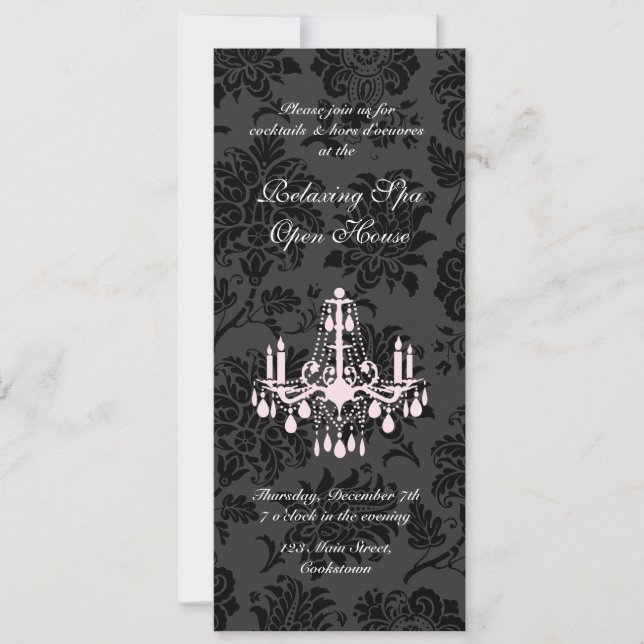 Open House Black Victorian Damask Invitation (Front)
