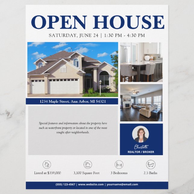 Open House Blue Real Estate Flyer (Front)