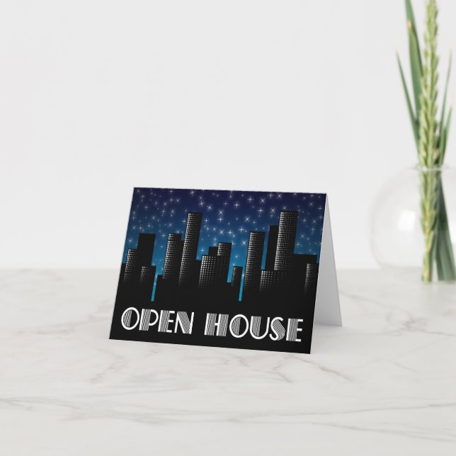 open house : cityscape night sky invitation (Front)
