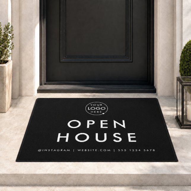 Open House Doormat | Custom Realtor Logo Entry Mat (Custom open house realtor doormat with logo space and contact details for listing visits.)