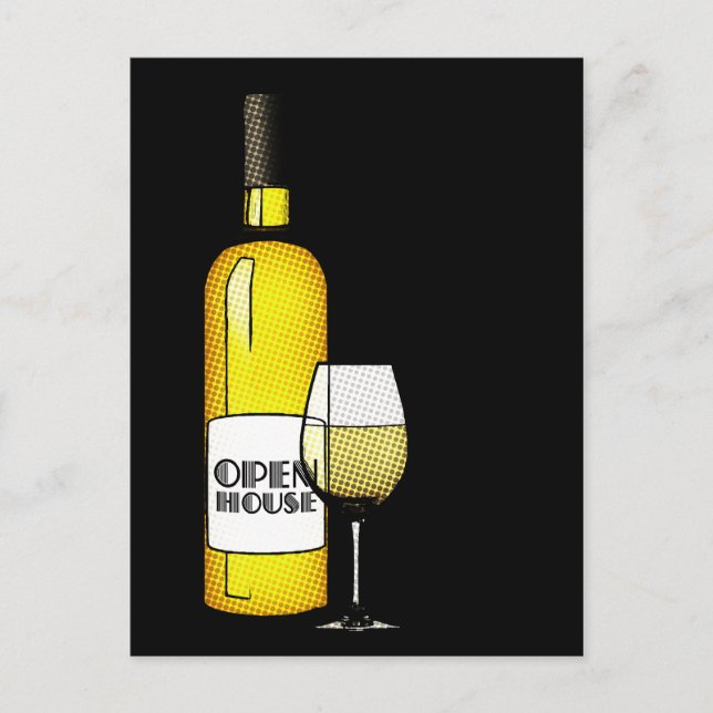 open house / housewarming : halftone wine announcement postcard (Front)
