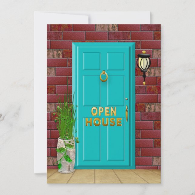 OPEN HOUSE - INVITATION -  Aqua Door - Brick Wall (Front)
