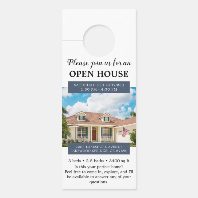 Open House Invitation Real Estate Farming Door Hanger (Front)