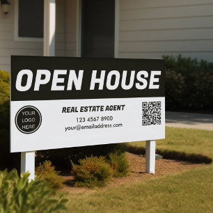 Open House l Black & White Business Logo QR Code  Banner