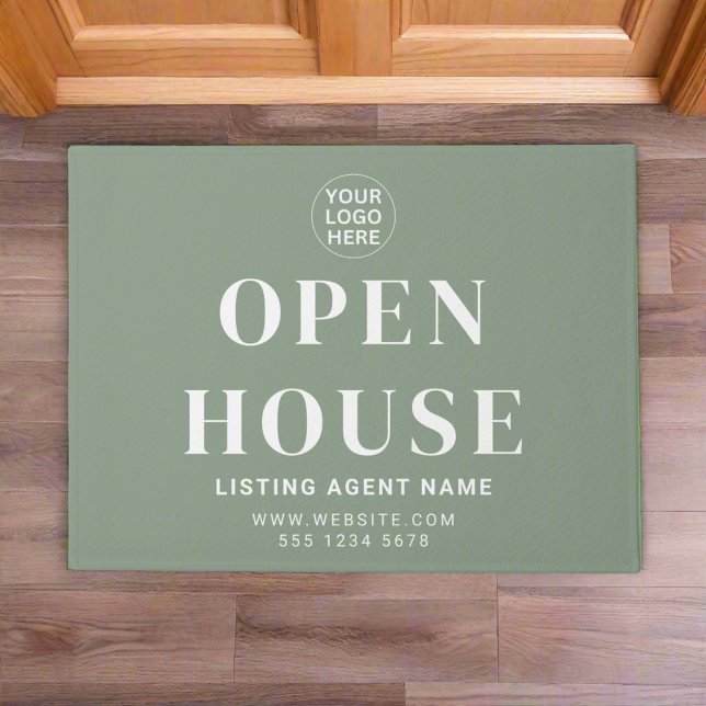 Open House l Custom Sage Green Logo & Text Welcome Doormat (Creator Uploaded)