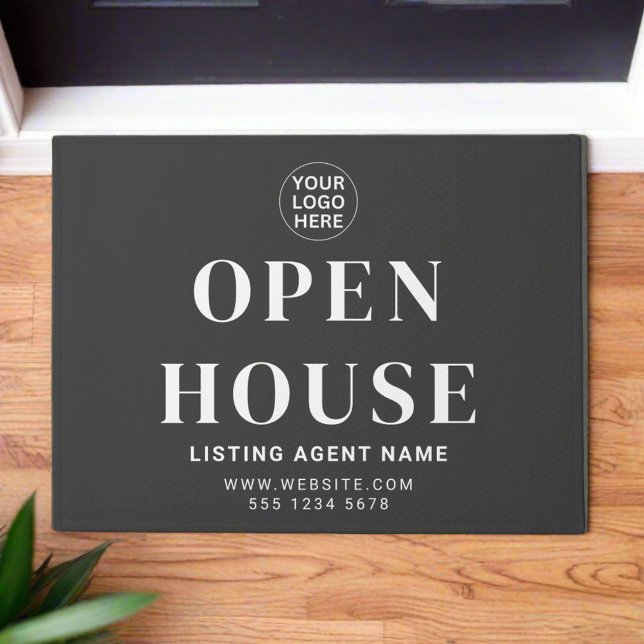 Open House l Grey Professional Real Estate Realtor Doormat (Creator Uploaded)