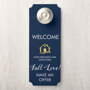 open house navy gold welcome sign Real Estate Sign