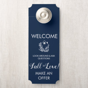 Open House Navy white Welcome Door Hanger Sign