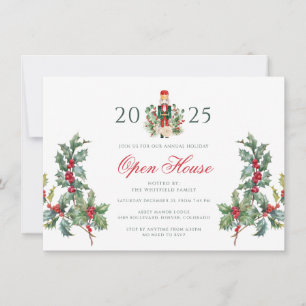 Open House Party Red Berries Christmas Holiday Invitation
