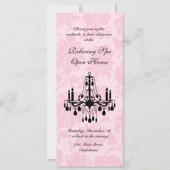 Open House Pink Victorian Damask Invitation (Front)