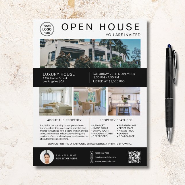 Open House Real Estate Broker Logo Photo QR Flyer (Open House Real Estate Broker Logo Photo QR Flyer)