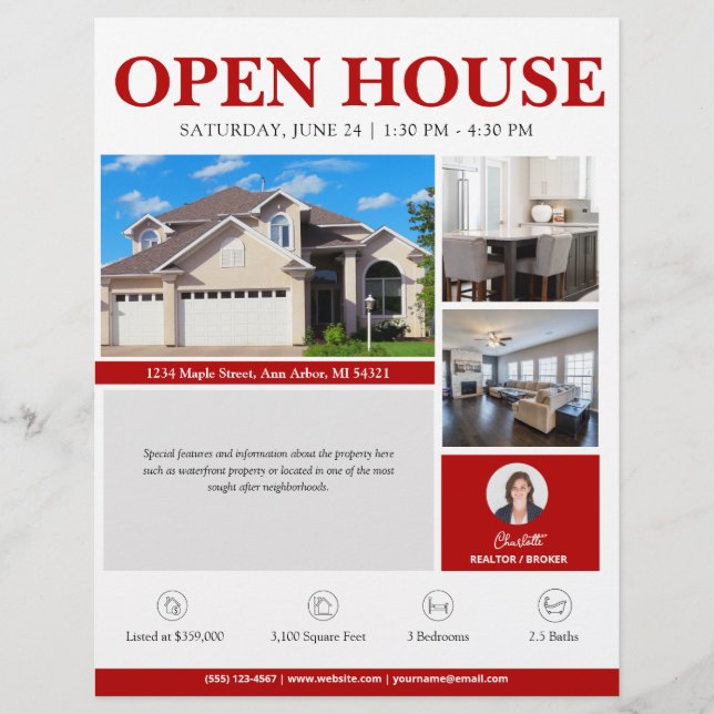 Open House Red Real Estate Flyer (Front)
