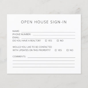 Open House Sign-In Sheet