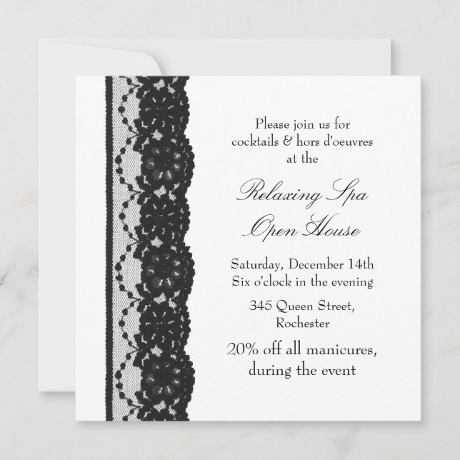 Open House White French Lace Invitation (Front)