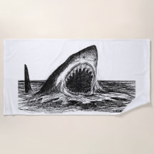 OPEN JAWS Great White Shark Art Beach Towel