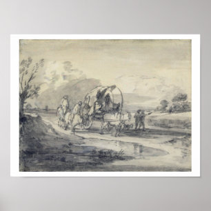 Open Landscape with Herdsman and Covered Cart, c.1 Poster