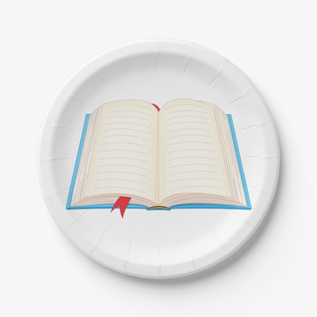 Open Lined Book Red Bookmark Paper Plate (Front)