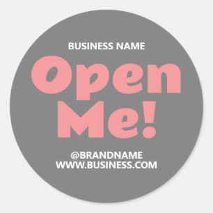  OPEN ME Business Company Name Website Pink Grey Classic Round Sticker