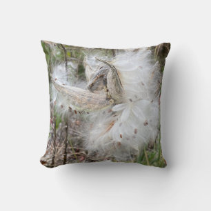 Open Milkweed Pods Seeds with Silk Throw Pillow