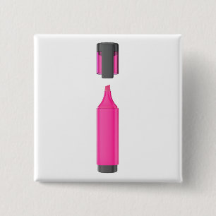 Open pink fluorescent pen 2 inch square button