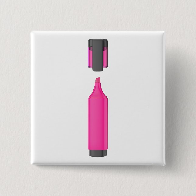 Open pink fluorescent pen 2 inch square button (Front)