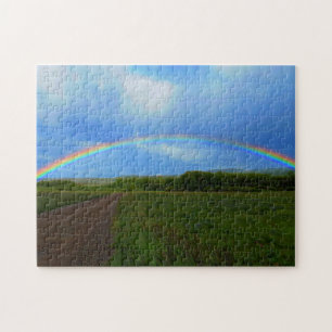 Open Road Through Green Field Alberta Rainbow Jigsaw Puzzle