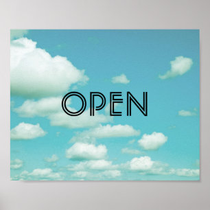 open sign poster on blue sky photo art