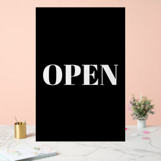 Open Sign Typography Minimalist Black White Large