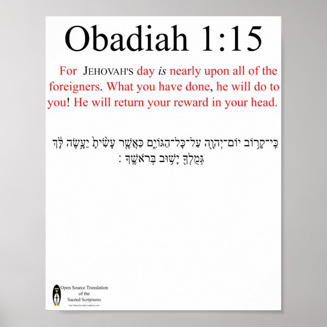 Open Source Translation Obadiah 1:15 Poster (Front)