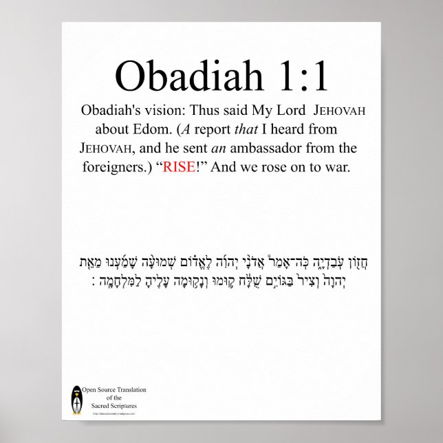 Open Source Translation Obadiah 1:1 Poster (Front)